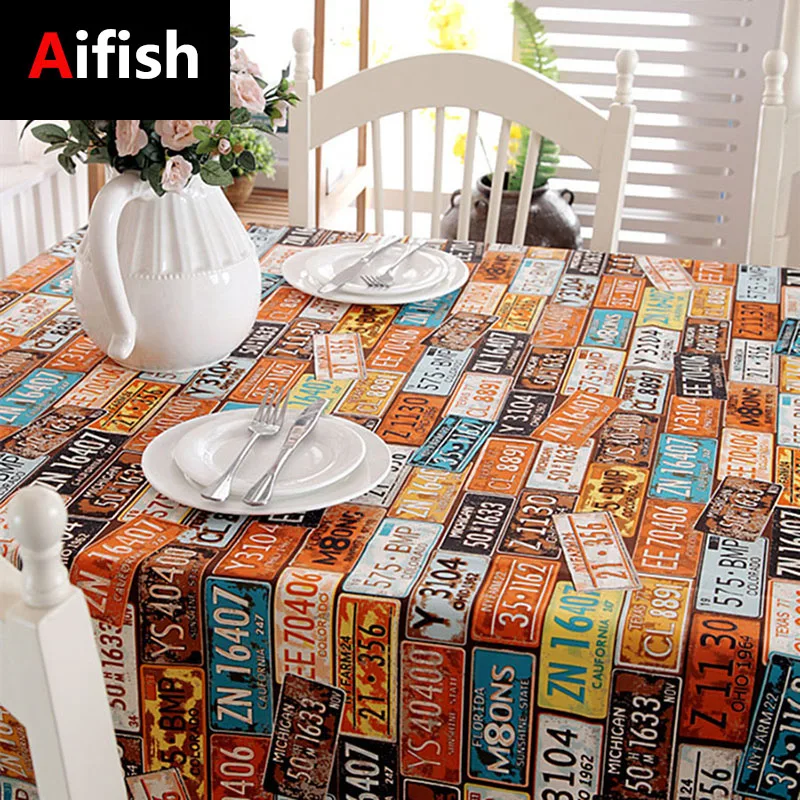 European Cotton Canvas Retro American License Plate Number Personalized Party Decoration Kitchen Cafe Restaurant Tablecloth 5 | Дом и сад