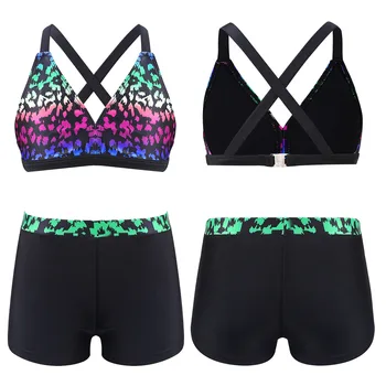

6-14 Years Kids Girls Workout Sets Swimsuit Beachwear Outfits Cute Bikinis Kids Girls Two-Piece Tankini Set Top with Boy Short