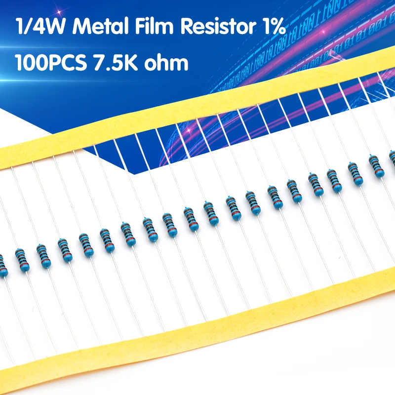 

100pcs 7.5k ohms 1/4W 7.5k Metal Film Resistor 7.5kohm 0.25W 1% ROHS