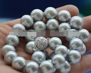 01357 1" 12 мм Круглый Серый Пресноводный Культивированный жемчуг ожерелье