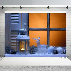 Зимние рождественские вечерние виниловые фоны для фотографирования детей с изображением окна снежного оленя на заказ для фотостудии