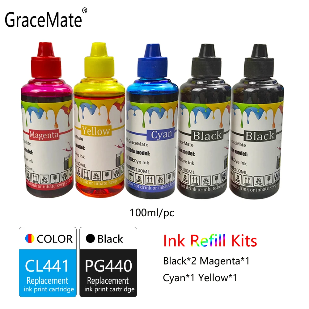 GraceMate принтер чернил Refill Бутылка Замена для Canon PG440 CL441 для Canon PIXMA MG3640 MX374 MX394 MX434 MX454 MX474 MX514 MX524