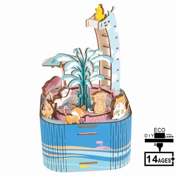 

DIY 3D Music Box Wooden Puzzle Mechanical Gear Drive Model 4 Styles with Music Building Kit Toys Gift for Children Adult Teens