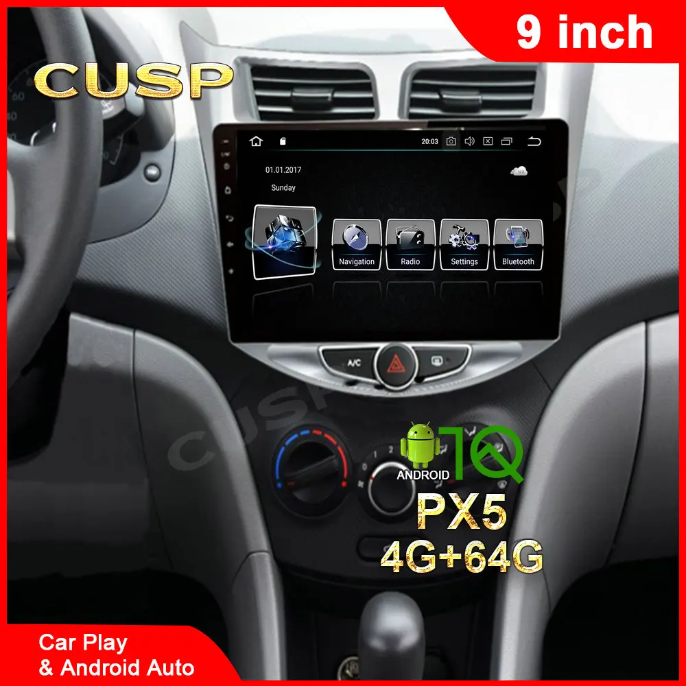 Android 10 4G+64G Car DVD Player for Hyundai Solaris Accent Verna 2010-2016 Radio gps stereo Multimedia CarPlay | Автомобили и