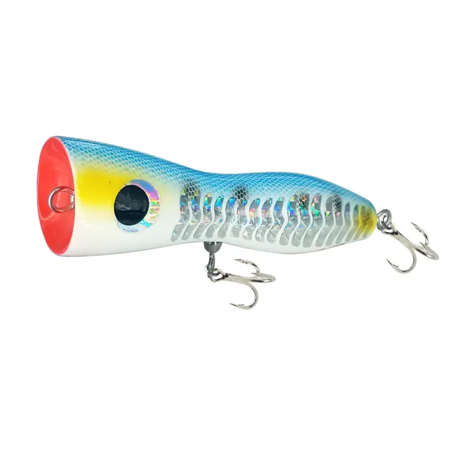 AS Boat Fishing Swimbait Popper Wood Bait Big Game Topwater Tuna Lure 75g120g Treble Hook Artificial Bait Leurre Cast Crankbait blue-hooks