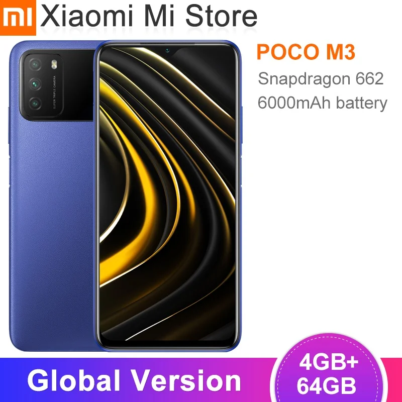 POCO-teléfono inteligente M3 versión Global, 4GB, 64GB, batería de 6000mAh, Snapdragon 662, ocho núcleos, cámara de 48MP