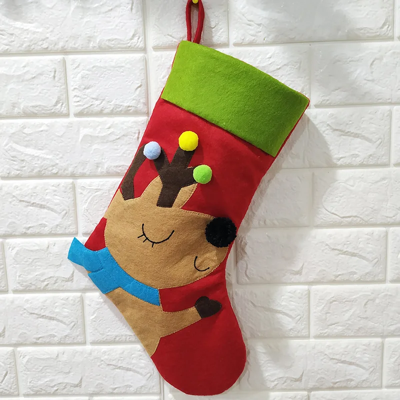 Christmas Handmade Baby Cartoon Plush Toy Red Gray Plaid Dog Paw Christmas Stocking Home Gift Christmas Sock Gift Decoration