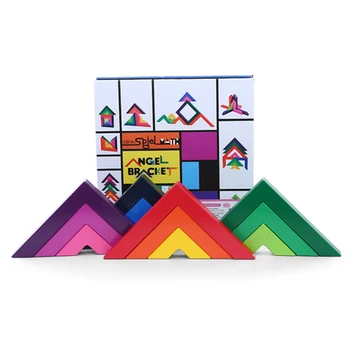 

Wooden Rainbow Stacking Game Geometry Building Blocks Nesting Education Toys Kid