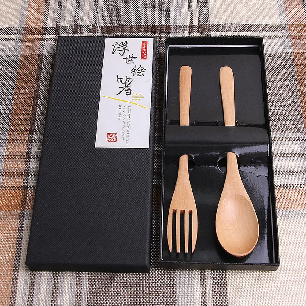 New Japanese Style Vintage Wooden Chopsticks And Spoon Tableware 5pcs Set