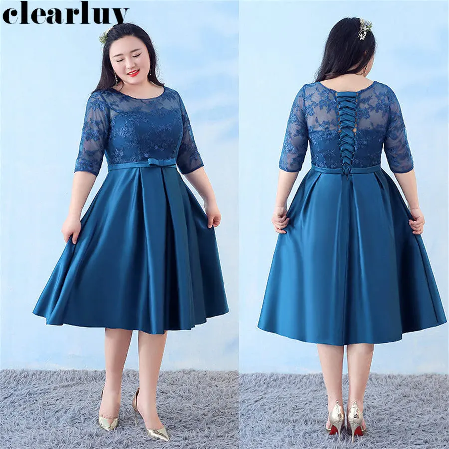 

Prom Gown Peacock Blue Three Quarter Sleeve Vestidos De Gala T384 2019 New Plus Size Dresses Women Party Night O-Neck Prom Dress