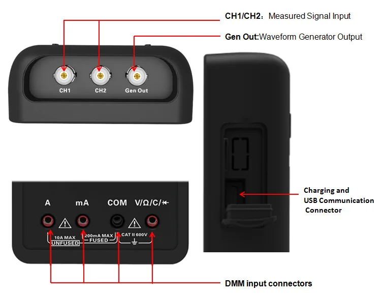 Hantek Осциллограф+ генератор сигналов+ мультиметр Автомобильный USB 2 канала 40 МГц 70 МГц 250MSa/S цветной ЖК-дисплей инструменты