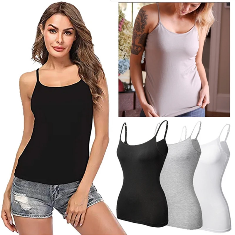 

Women Simple Camisoles Summer Girl Sexy Strap Cotton Sleeveless Thin Camisole Vest Solid Top All-match Base Vest Tops Female