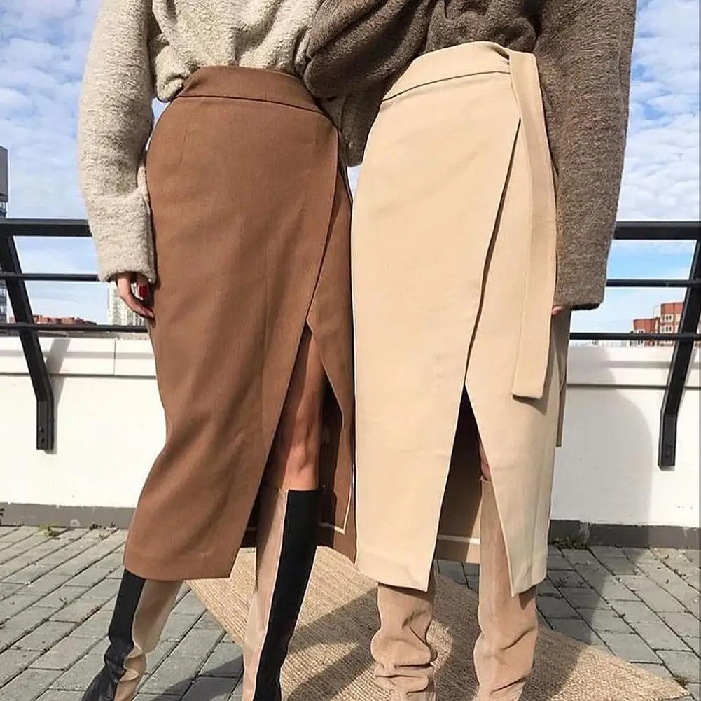 

female midi Dress women winter elegant office ladies fashion thick long skirts for women