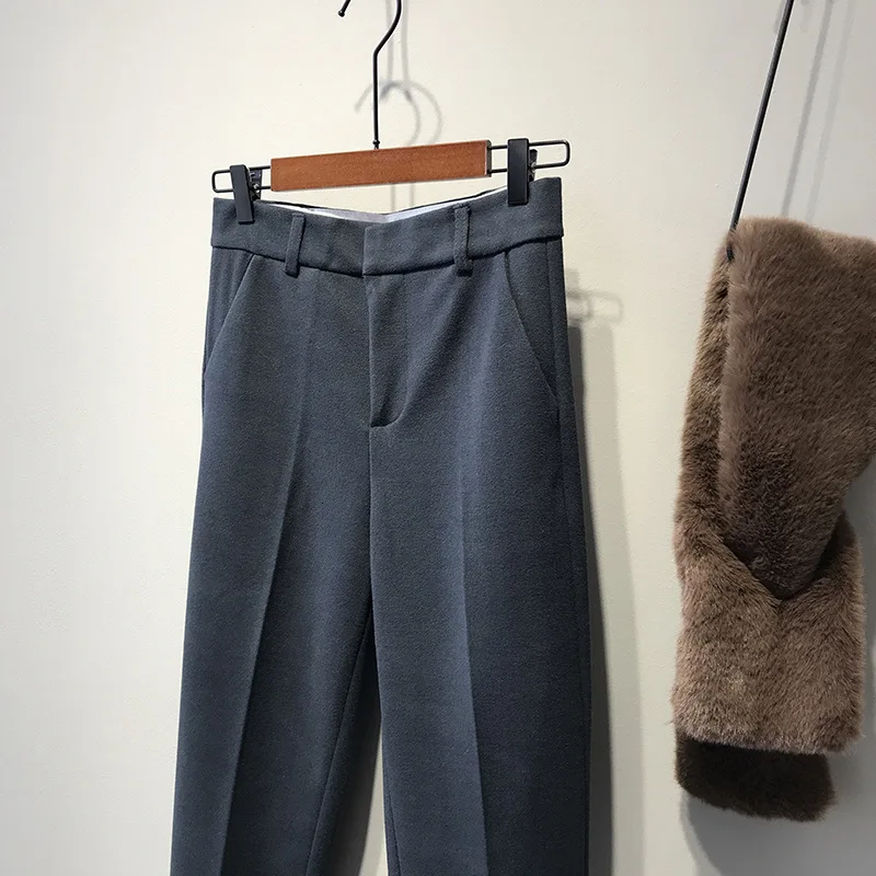 Mooirue Весна Зима Pantalon для женщин Рабочая Высокая талия шерстяные теплые свободные Высокая талия Дамы Pantalon низ