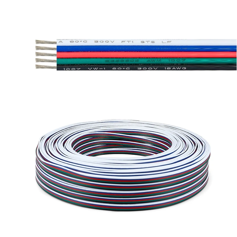 3 рулона 100 м RGBW Соединительный кабель для светодиодной 5 штифтов проволочный 20AWG