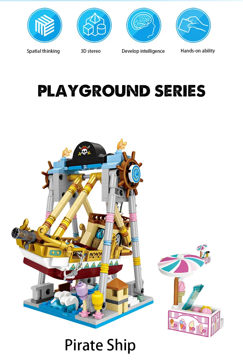 Парк развлечений мини блоки Друзья колесо обозрения карусель пиратский корабль сборный пиратский корабль блоки DIY Кирпичи игрушки для девочек