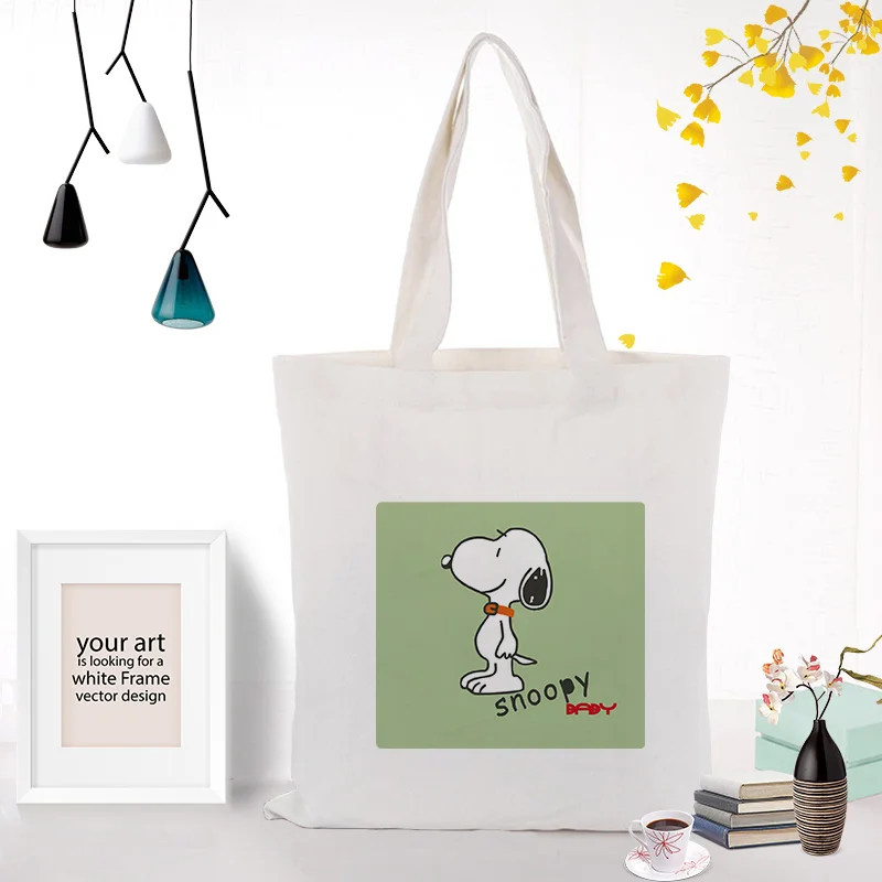 SNOOPY147 Сумка для покупок Милая мультяшная собака холст сумка на заказ Печать текстовый логотип DIY ежедневное использование экологическая многоразовая утилизация сумки - Цвет: SNOOPY147