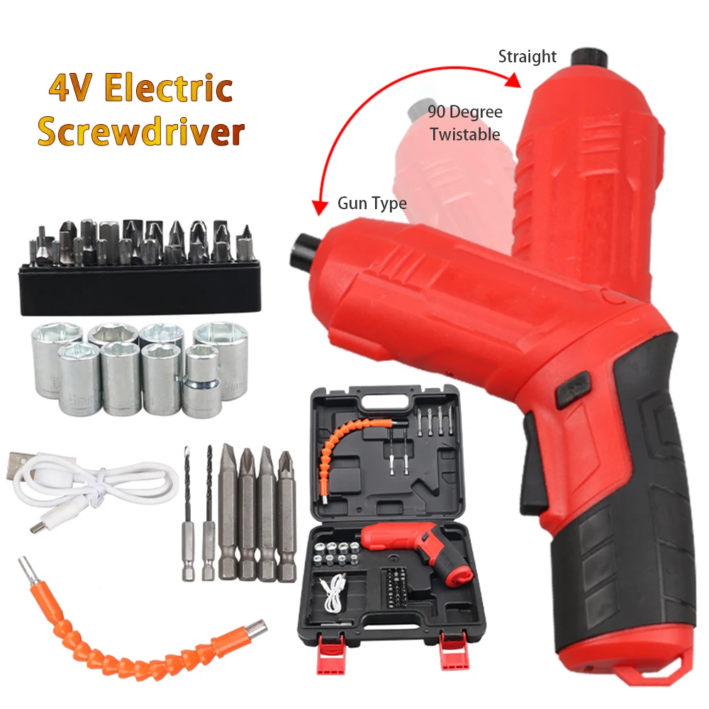 

Electric Screwdriver 4V Lithium-Ion Cordless Screwdriver Kit Rechargeable Led Light Home Use Repair Tool