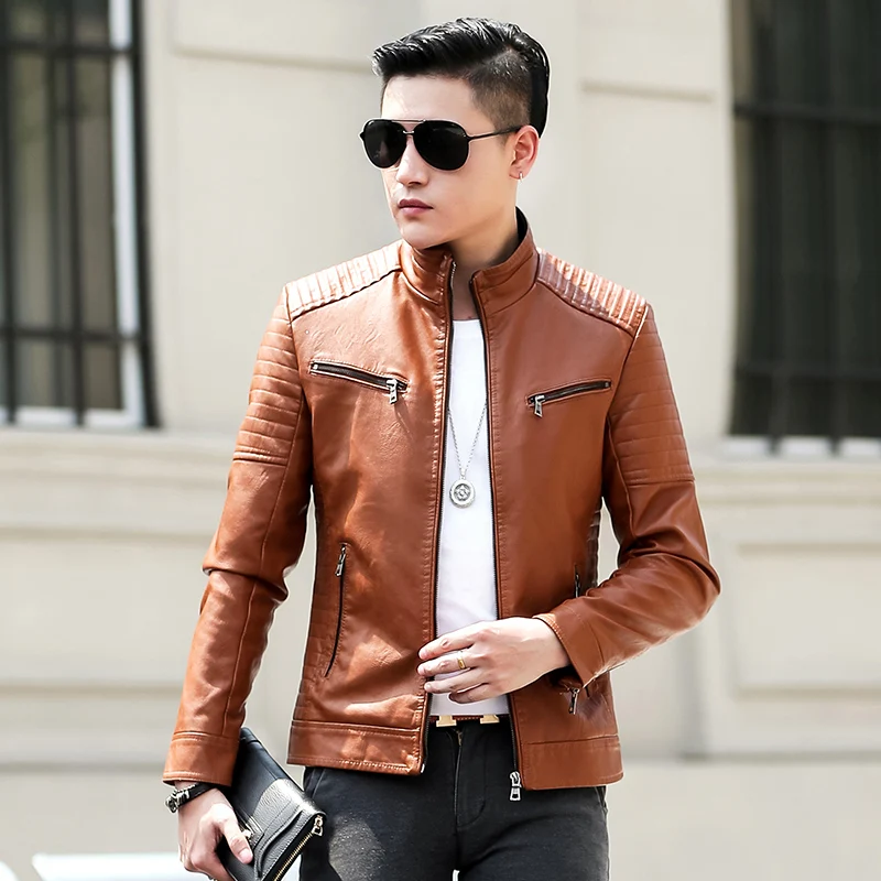 Men Leather Jackets Crocodile brand Coat Casual Biker Zipper Jackets Male Slim Fit Motorcycle Leather Jackets