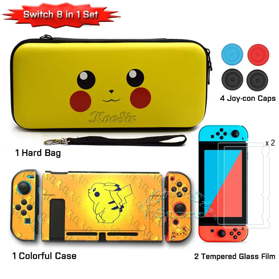 Чехол для nintendo Switch, аксессуары для nintendo switch, защитная стеклянная пленка Nitendo, жесткий чехол для nintendo Switch - Цвет: 8 in 1 set