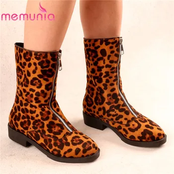 

MEMUNIA 2020 wholesale big size 52 women ankle boots Leopard round toe autumn winter boots zip low heels casual shoes woman