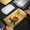 Thick Rectangular Tray Stainless Steel Food Storage Trays Sushi BBQ Flat Bottom Shallow Dishes Fruit Vegetable Plate Baking Pan 6