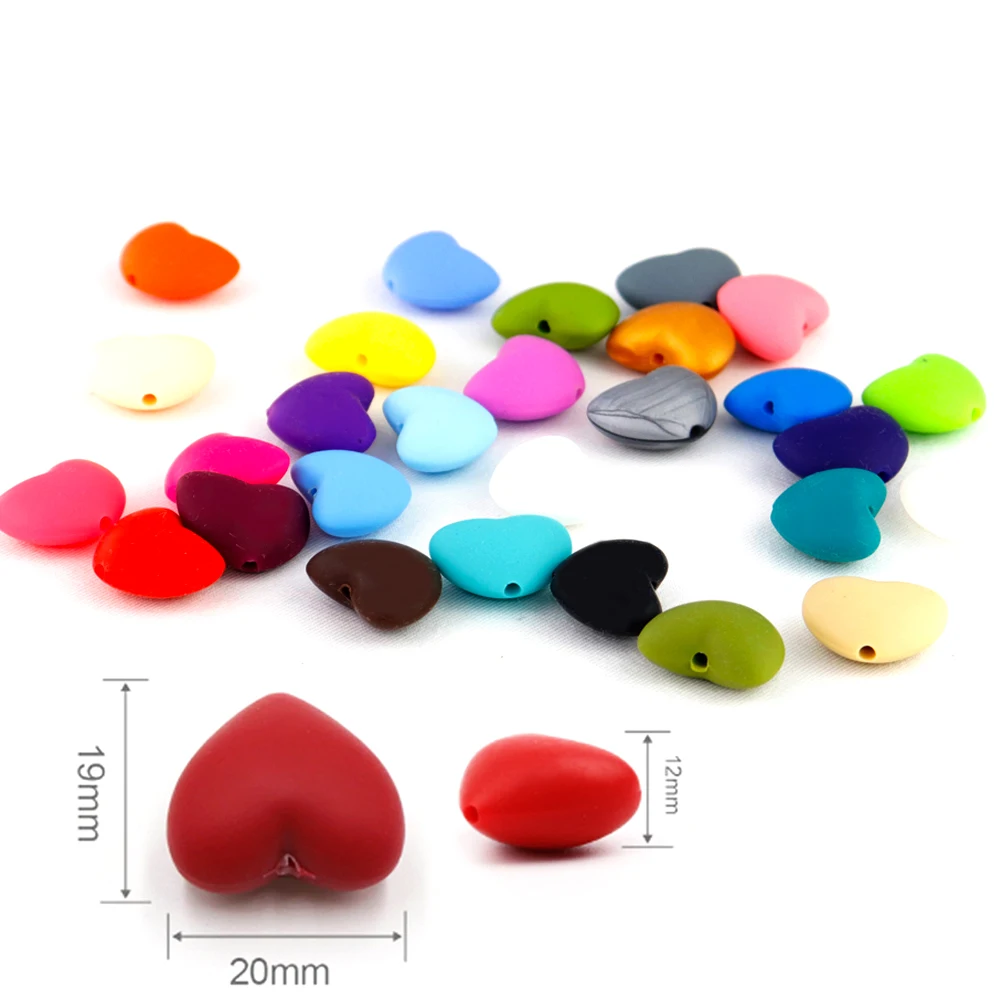 

Colorful Heart Shape Beads For Baby Infant Chew Toys DIY Teether Teething Chain For Baby Silicone Loose Beads Accessories