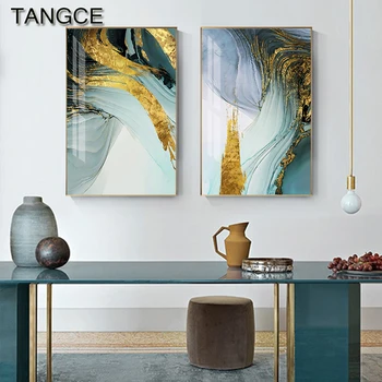 

Abstract Flowing Green Canvas Painting Modern Baby Blue Poster Print Luxury Wall Pictures for Living Room HD Fashion Canvas Art