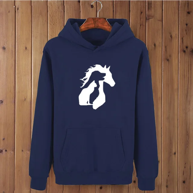 Navy blue-W Новинка, толстовка с принтом милых животных, лошадок, собак, кошек, женская модная уличная одежда, толстовки, женская одежда харауку, Прямая поставка - Цвет: Navy blue-W