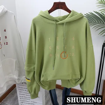 

2020 New Spring Women Hooded Sweatshirt High Street Simple Cotton Hoodie Solid Loose Pullover Hoodie Coat Teenager