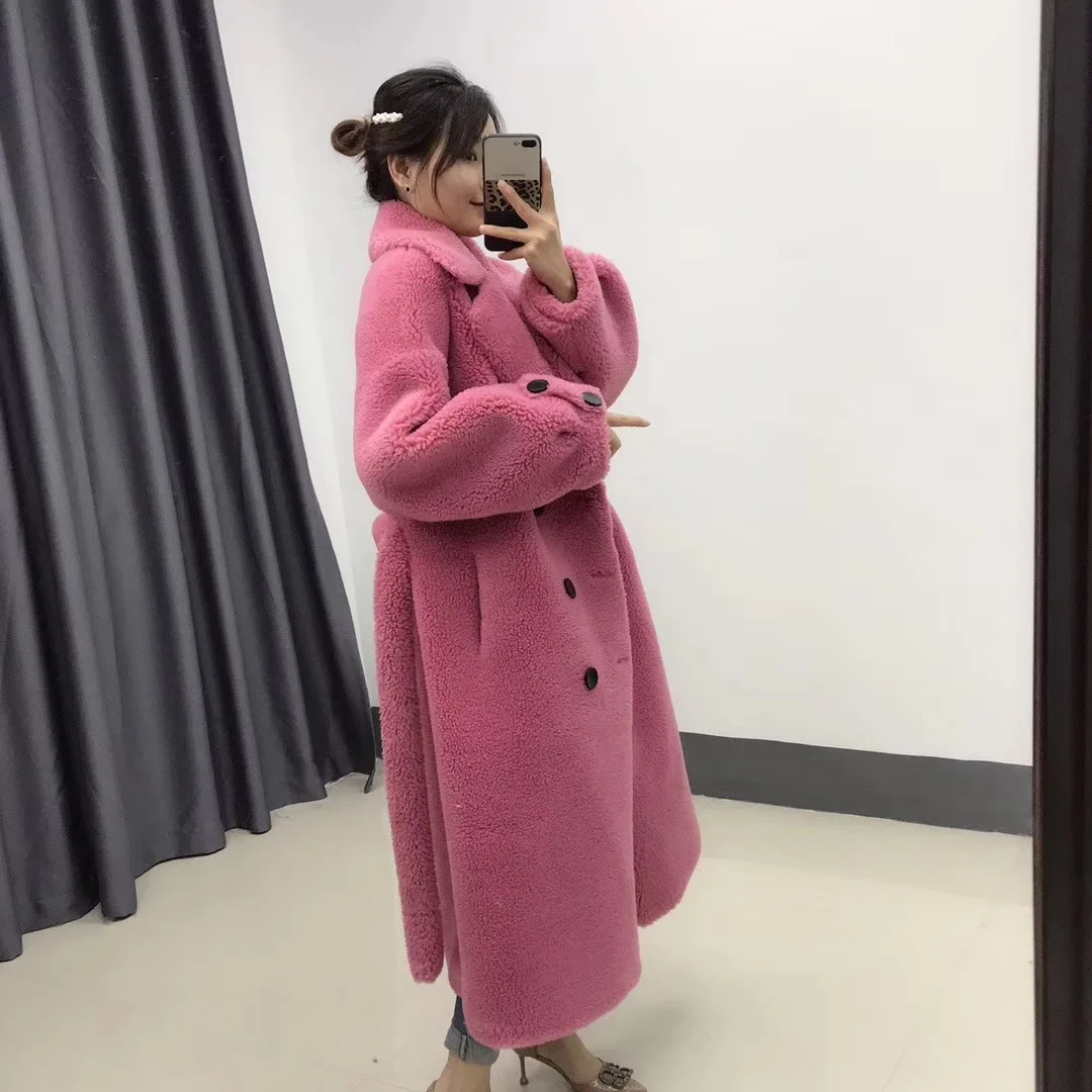 Натуральная шерстяная куртка с мехом костюм воротником двубортный пояс для