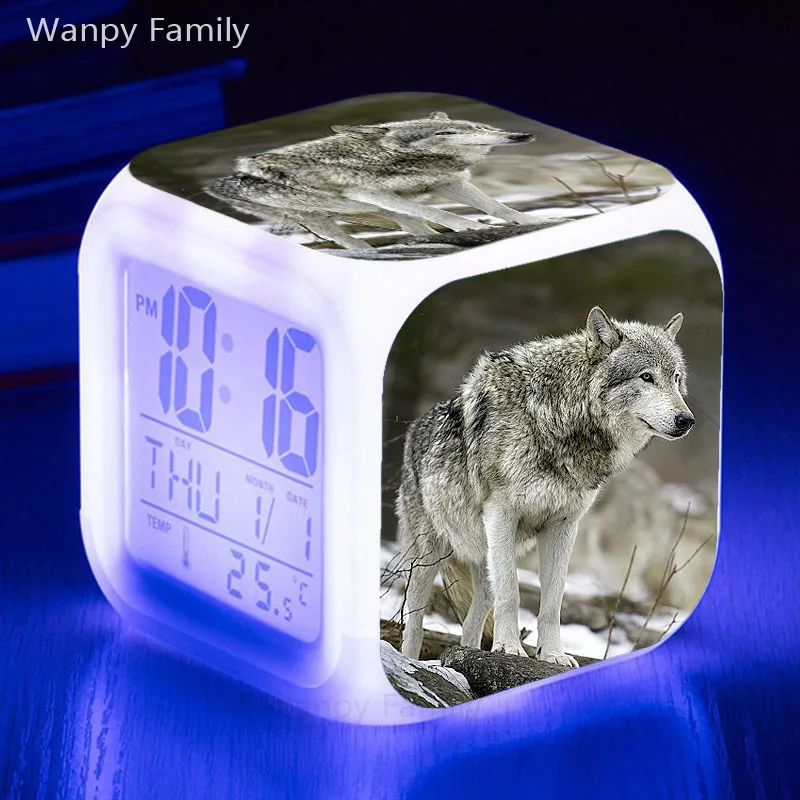 [Wanpy family] Будильник Arctic Wolf для детской комнаты, прикроватной тумбочки для спальни, настольные часы, меняющие цвет, цифровой будильник - Цвет: Сливовый