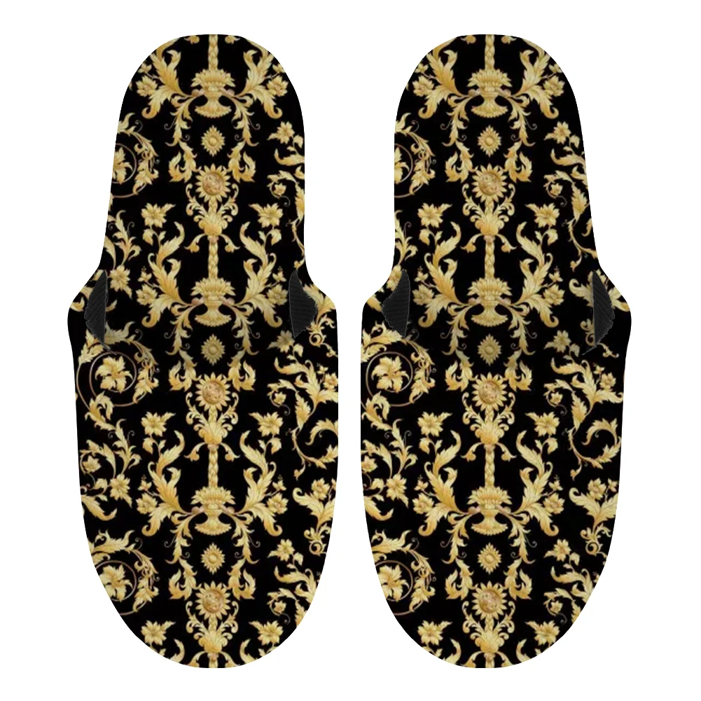 

Noisydesigns Cotton Men Home Casual Shoes Winter Golden Pattern Plus Soft Keep Warm Indoor Slippers House Men's Slipp