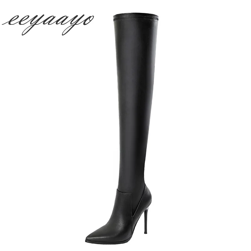 

2019 New Autumn Elastic Women Over-The-Knee Boots 11cm High Thin Heel Pointed Toe Sexy Ladies Women Shoes Black Thigh High Boots
