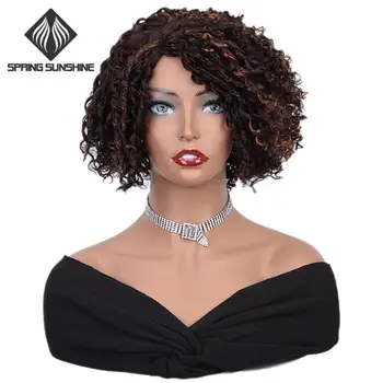 

SPRING SUNSHINE 8 Inches Synthetic Short Curl Wig DreadLocks Braids Wigs Mixed Brown/Black Wigs High Temperature Hair For Women