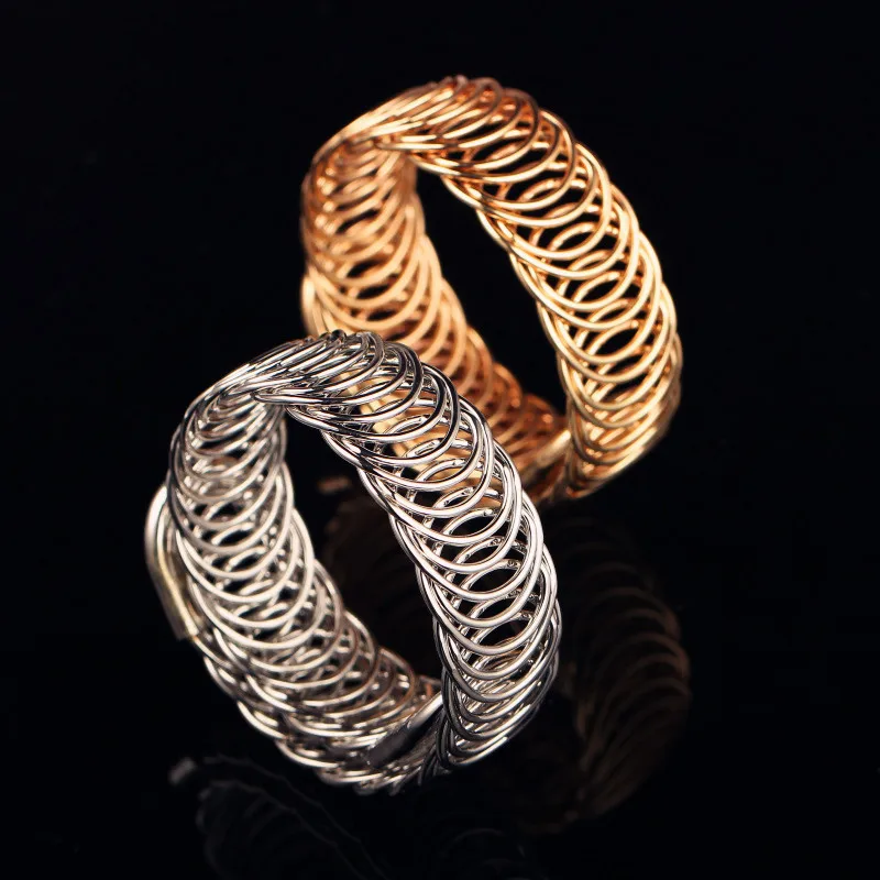 Новый дизайн металлический плетеный эластичный браслет для женщин золотые и