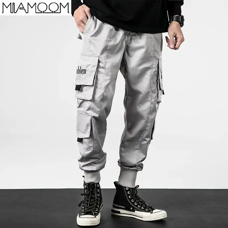 

Men Pants Men's Loose-fitting Hip Hop Casual Multi-pocket Drawstring Closure Breeches Men's Cargo Pants