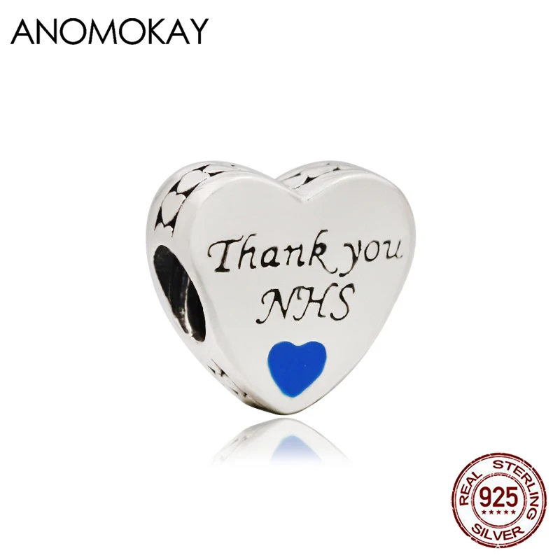 

Anomokay 100% стерлингового серебра 925 спасибо с надписью «Love» для изготовления браслета Ассорти браслет "сделай сам" Banble в сочетании с темно-синими сердце серебро бусины