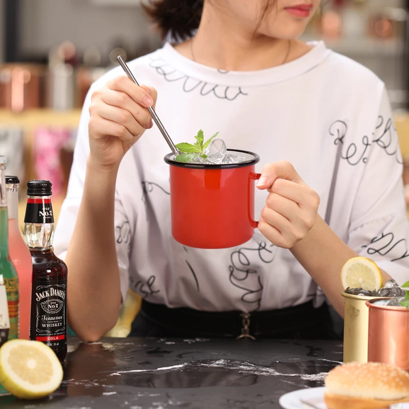 Hot sell 500ml red enamel mugs milk water cocktail drinking porcelain mugs