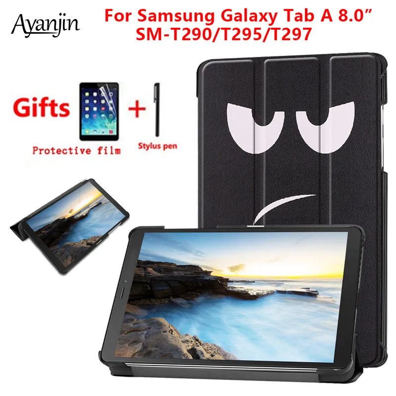 Чехол для планшета для Samsung Galaxy Tab A 8,0 T290 T295 T297 2019 печати чехол-портмоне с откидной крышкой Folio чехлы из искусственной кожи SM-T290 SM-T295 + Защитная
