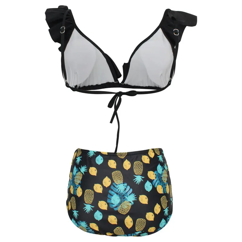 2020 New Bikini Set High Waist Swimsuit Plus Size Swimwear Women 2 Piece Bandage Biquini Yellow Black Print Ruffle Swimming Suit 2020 New Bikini Set High Waist Swimsuit Plus Size Swimwear Women 2 Piece Bandage Biquini Yellow Black Print Ruffle Swimming Suit