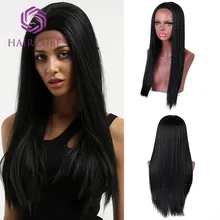 Haircube длинные прямые волосы Синтетические Черные Кружевные передние парики для черных женщин вечерние