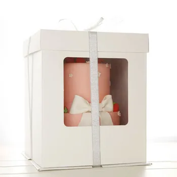 

21x21x26cm large size white paper gift boxes with window Double layer cake packaging box rose bear model display package 5PCS