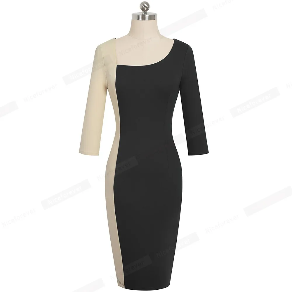 Хорошее-forever элегантное контрастное цветное лоскутное офисное vestidos деловые вечерние облегающее женское облегающее платье B546