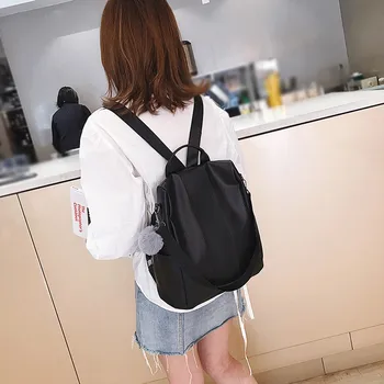 

Women Backpack Hairball Outdoor Simple Backpack Female Waterproof Solid Zipper Shoulder Bags Studemt School Rucksack Mochilas