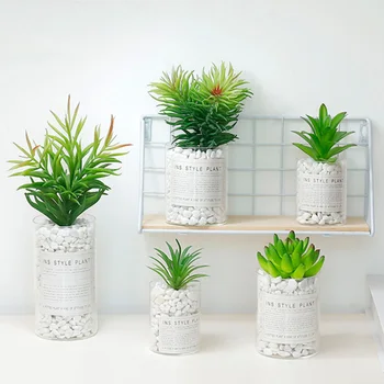 

Nordic Artificial Plants with Pot Simulation Succulents Mini Bonsai Potted Placed Green Fake Plants Table Decoration
