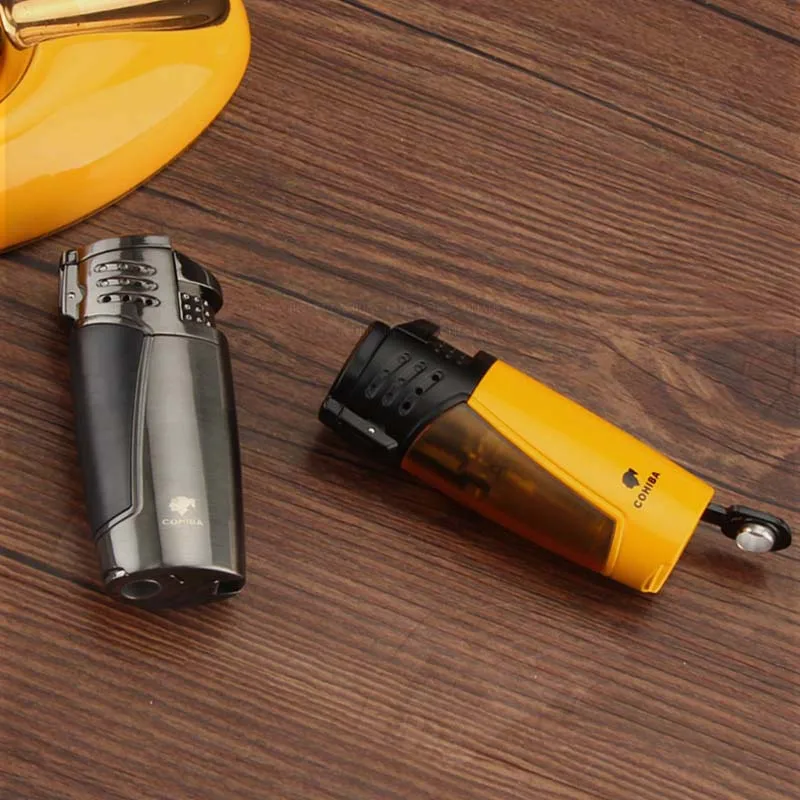 

COHIBA Lighters Winproof 3 Jet Torch Cigar Lighter Butane Gas Cigarette Pocket Lighter Bulit-in Cigar Punch Cutter W/ Gift Box