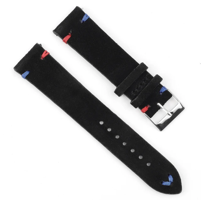 High Quality Suede Leather Vintage Watch Straps Blue Watchbands Replacement Strap for Watch Accessories 18mm 20mm 22mm 24mm Black-Red Blue Line