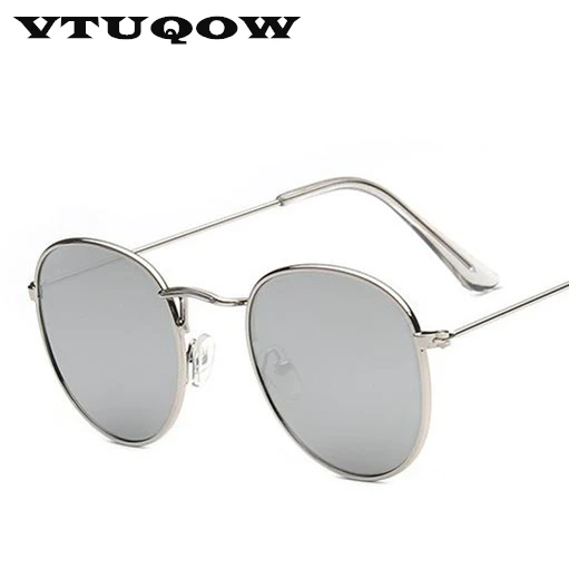 Классические круглые солнцезащитные очки в небольшой оправе для женщин/мужчин, фирменный дизайн, зеркальные солнцезащитные очки из сплава, роскошные винтажные Модные женские солнцезащитные очки - Цвет линз: Silver