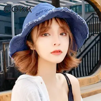 

COKK Bucket Hat Women Fishing Hat Summer Hats For Women Ladies Wide Brim Foldable Sun Hat Sunshade Casual Solid Color K pop
